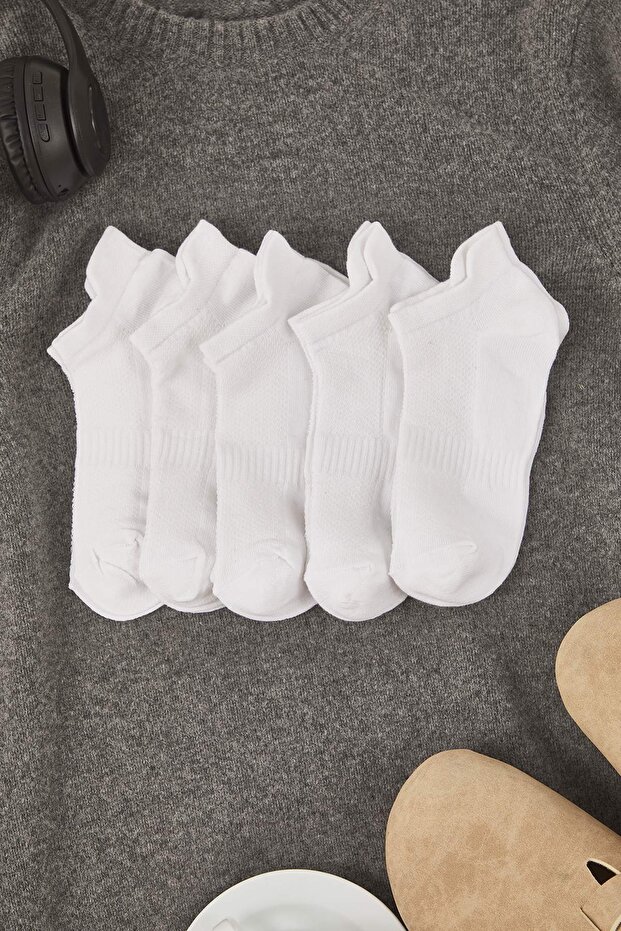 Beyaz 5'li Paket Pamuklu Örme Spor Yoga Çorap TWOAW20CO0011 - 10