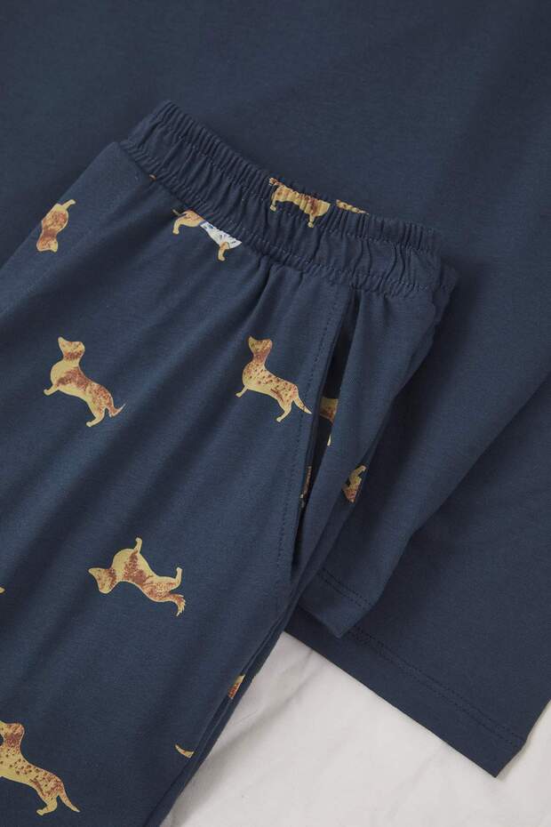 Indigo %100 Pamuk Regular Fit Köpek Desenli Örme Pijama Takımı TMNAW23PT00157 - 2