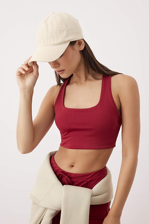 Bordo Destekli/Şekillendirici Sırt Detaylı Örme Spor Sütyeni THMAW26SS00008 - 2