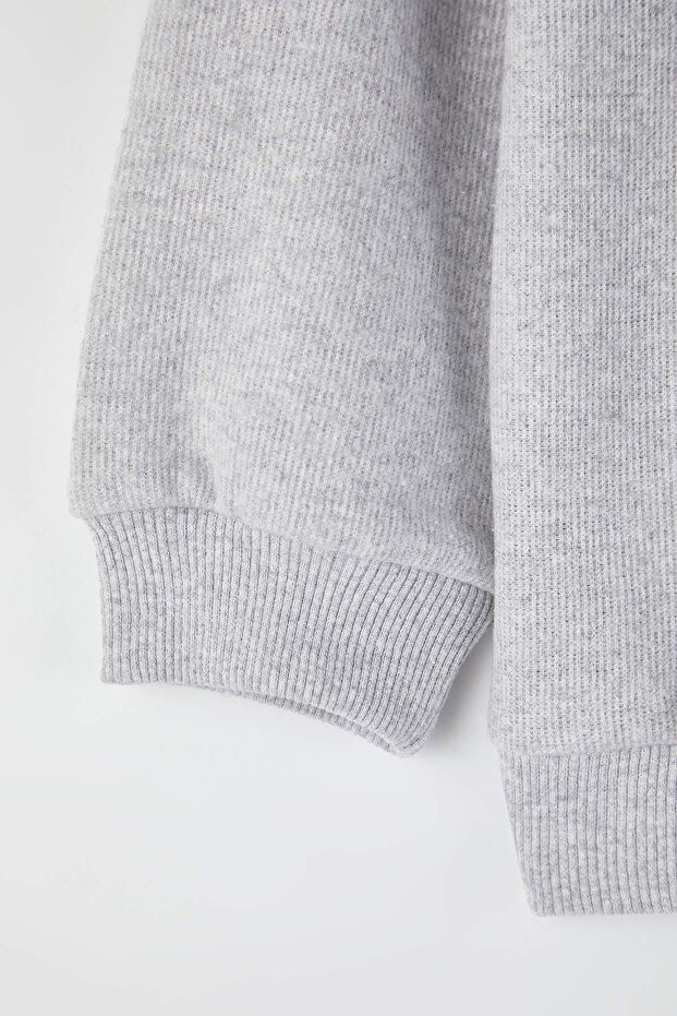 Gri Melanj Pamuklu Baskılı Dik Yaka Regular Erkek Çocuk Örme Sweatshirt TKDAW26SW00038 - 5