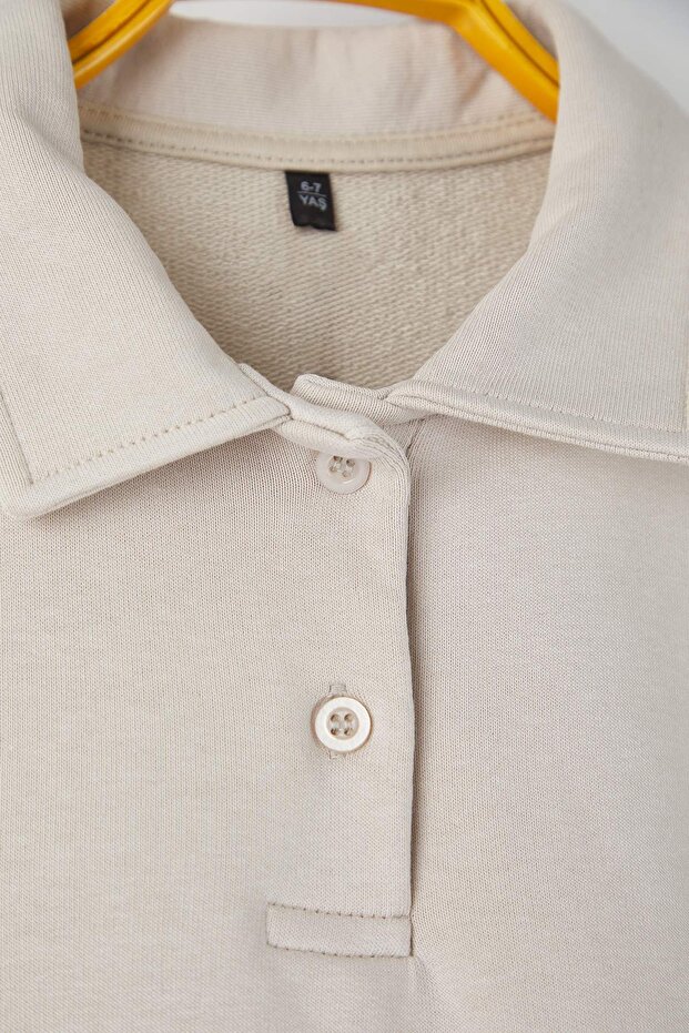 Taş Pamuklu Düz Polo Yaka Regular Örme Unisex Çocuk Sweatshirt TKDAW26SW00028 - 4