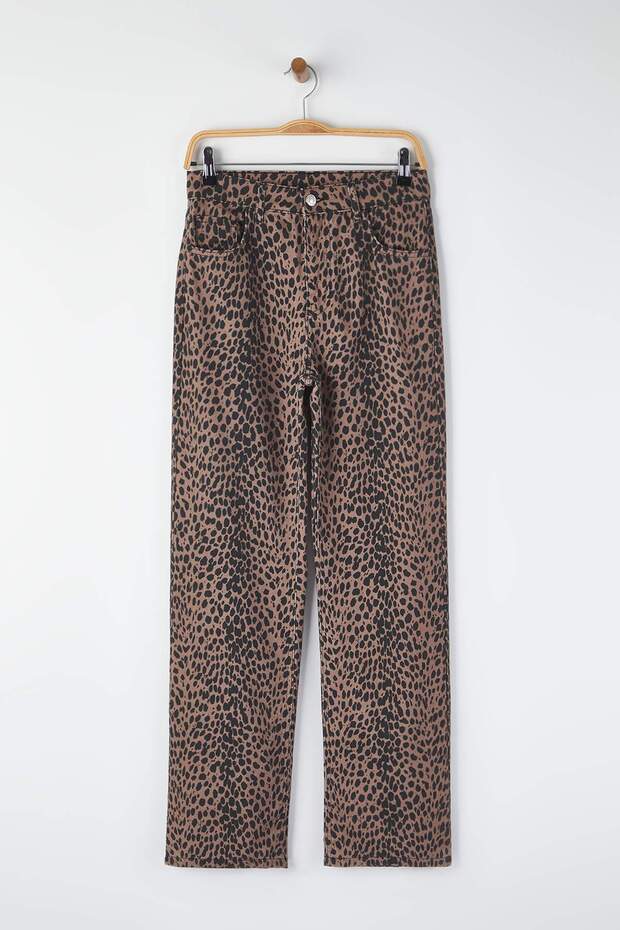 Çok Renkli Leopar Desenli Yüksek Bel Wide Leg Jeans TWOAW26JE00105 - 5