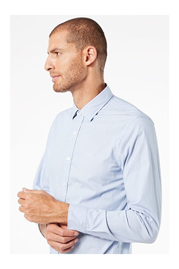 Refined Poplin Mavi Gömlek - 8
