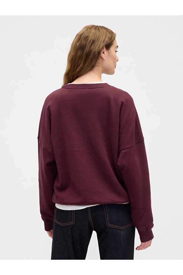 Kadın Bordo Oversized Grafik Sweatshirt - 4