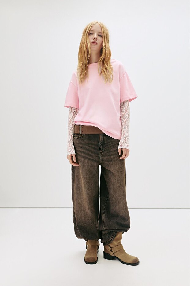 Dantel çift kollu t-shirt - 5