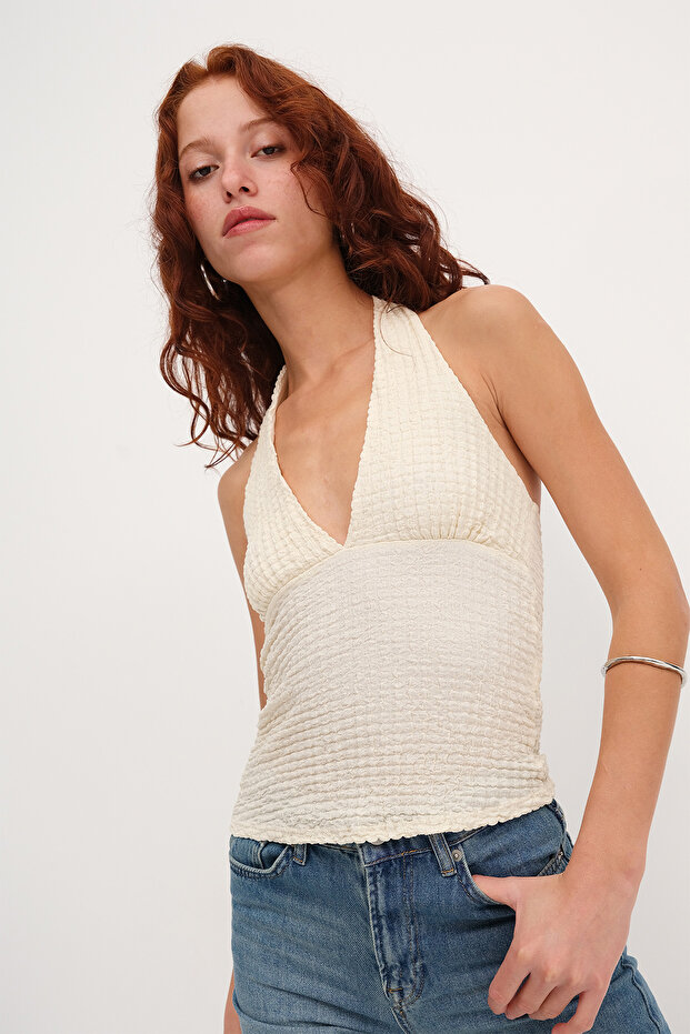 Backless Textured Blouse B18510 - 1