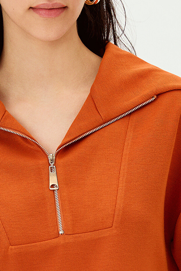 Yaka Detaylı Fermuarlı Regular Örme Sweatshirt - 2