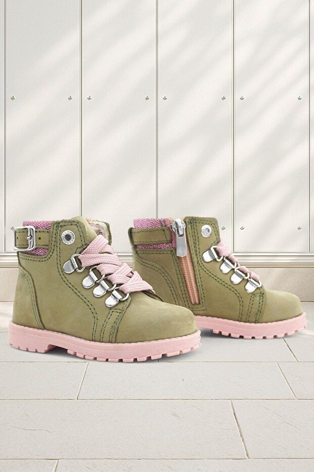 Griffon Genuine Leather Green Glitter Zippered Winter Baby Girl Boots