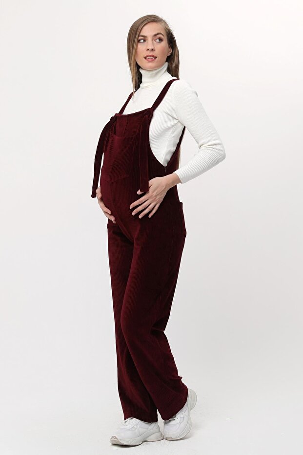 Myra6113 - Burgundy Velvet Maternity Salopet