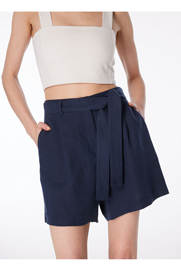 Lacivert Kadın Basic Keten Şort F4SL-SHT0123 - 4