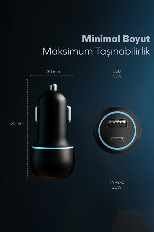 Araç Şarj Aleti Çakmaklık Type-C + USB Girişli 38W - 6