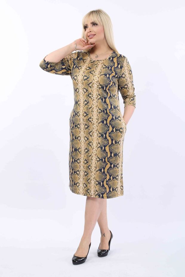 Patterned Pocket Plus Size Dress 37B-2010 - 4