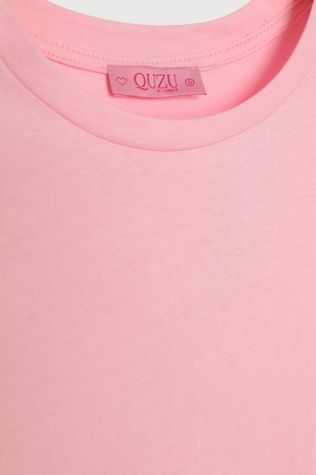 Bisiklet Yaka Oversize Basic Tişört Pembe - 4