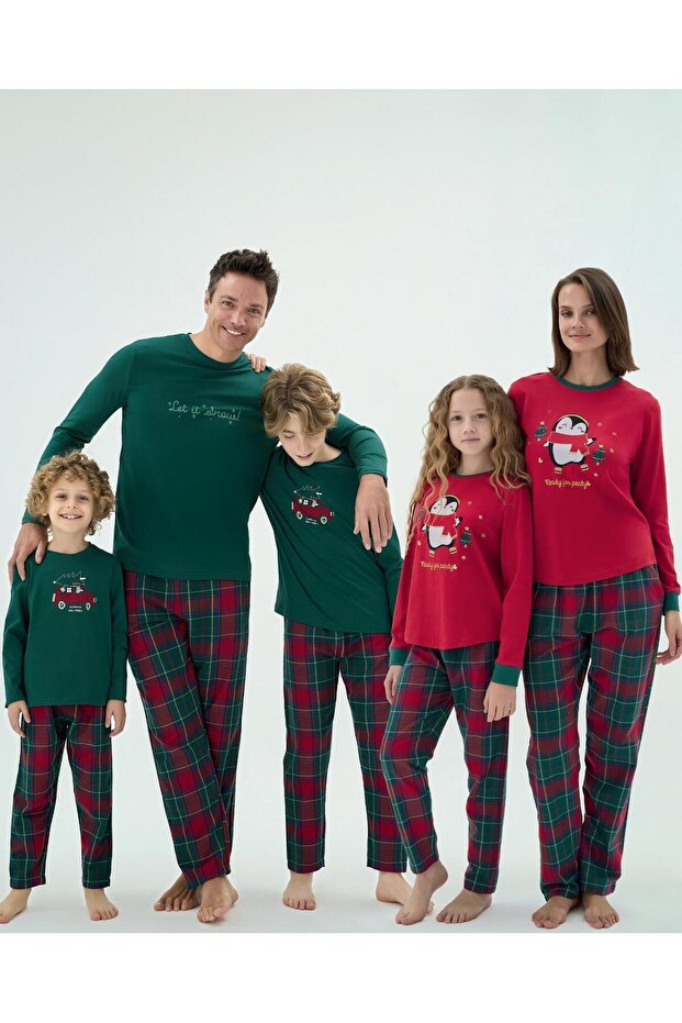 Svman 9647 Yeşil Kırmızı Ekoseli Pijama Takım 'BABA OĞUL AİLE KOMBİNİ YAPILABİLİR' - 3