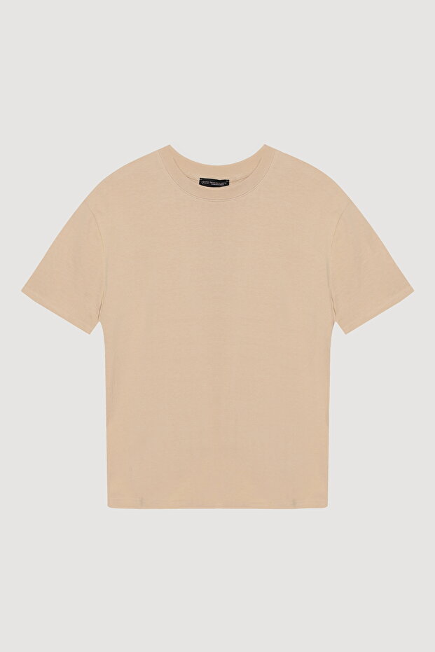 Oversize Basic Tişört Bej - 1