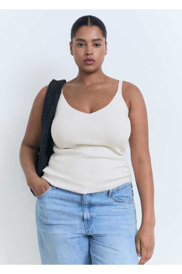 V yaka triko bluz - 5