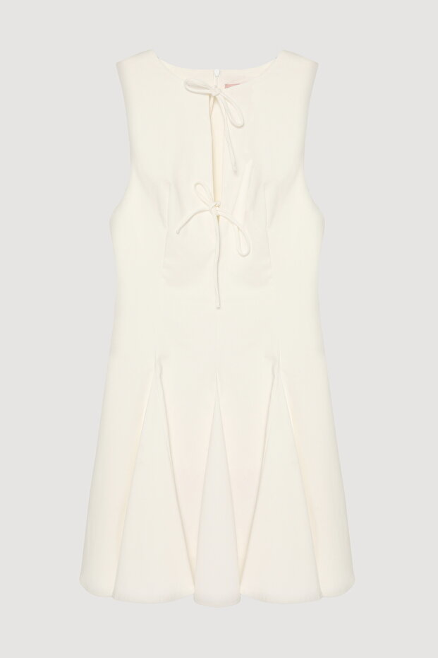 Bow Tie Flounced Mini Dress Ecru