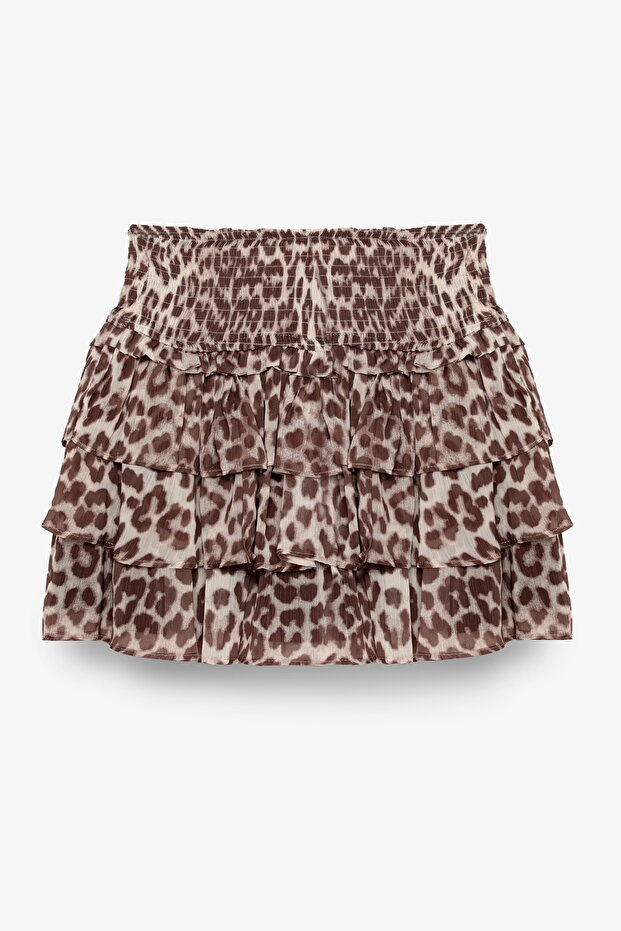 Fusta mini cu model leopard cu volane Bej - 2