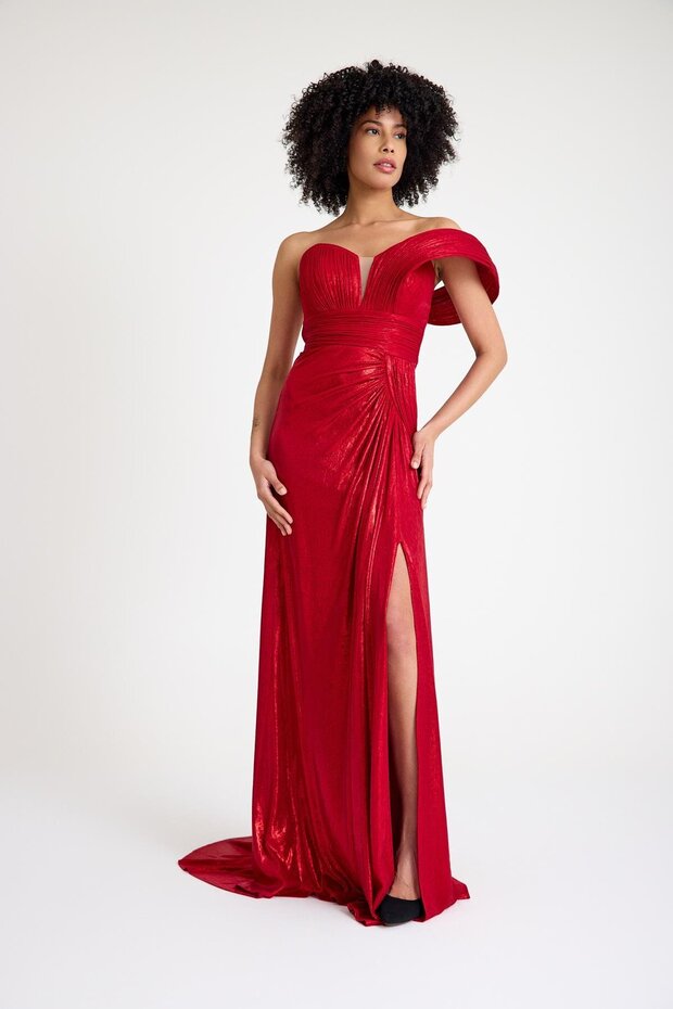 6019SIM TEK OMUZ SİMLİ LAME ELBİSE - 2