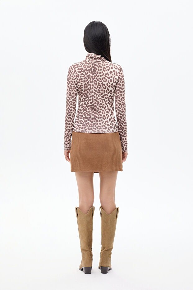Leopard Patterned Turtleneck Blouse Brown - 5