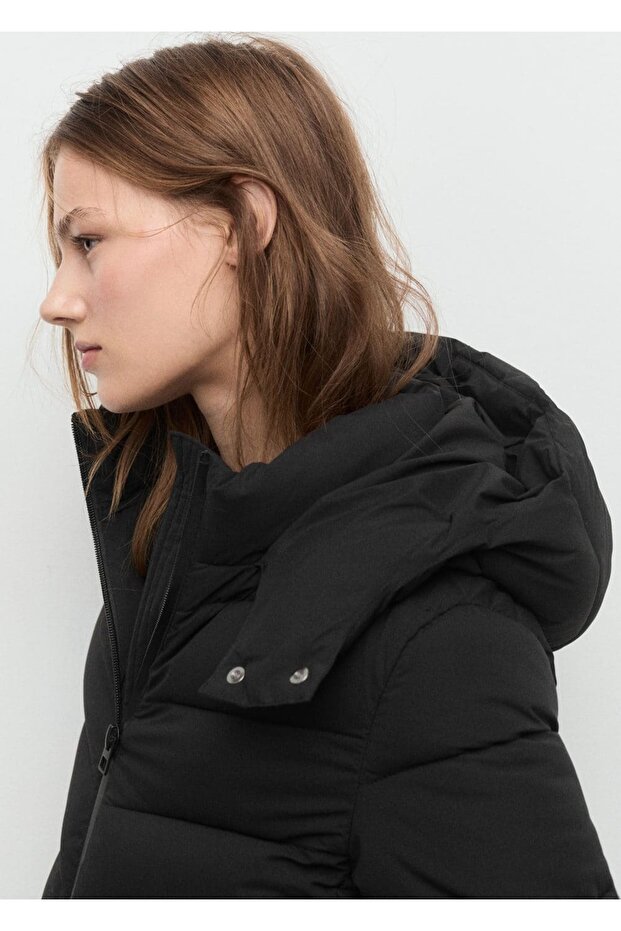 Kapüşonlu midi kapitone anorak - 5