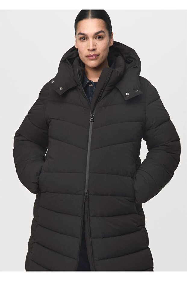 Kapüşonlu midi kapitone anorak - 8