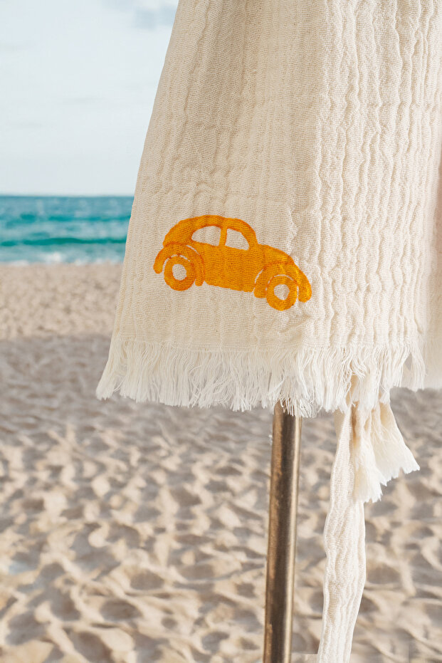 %100 Organik, El İşçiliği Taş Baskı Çocuk Bornozu - Trafik - 3