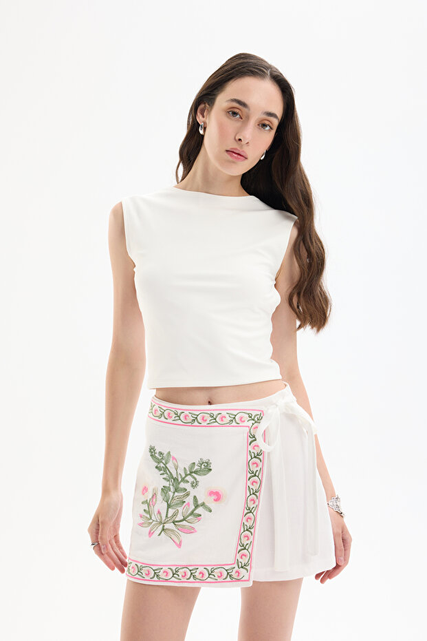 Sırt Dekolteli Basic Bluz Ekru - 3