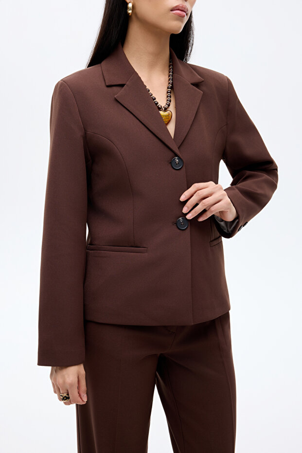 Double Button Blazer Jacket Brown - 3