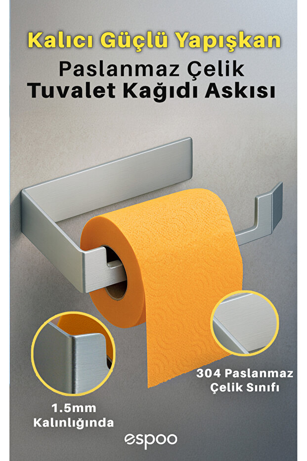 Gümüş Paslanmaz Çelik Banyo Tuvalet Kağıtlığı Yapışkanlı Wc Kağıtlık Tuvalet Kağıdı Tutucu Askılığı - 1