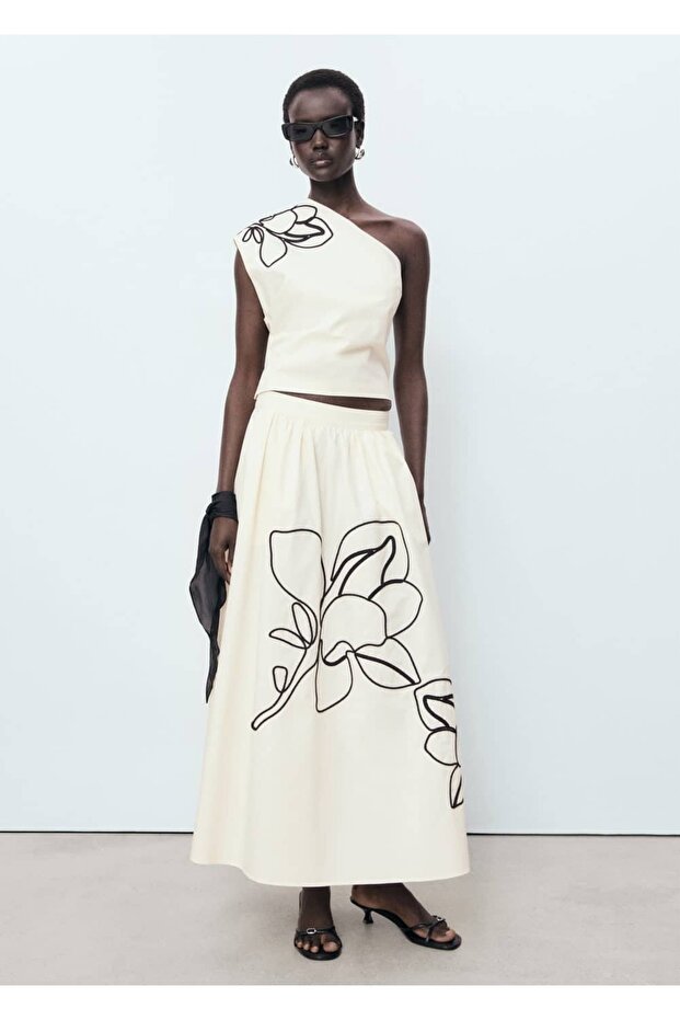 Çiçek işlemeli asimetrik bluz - 2