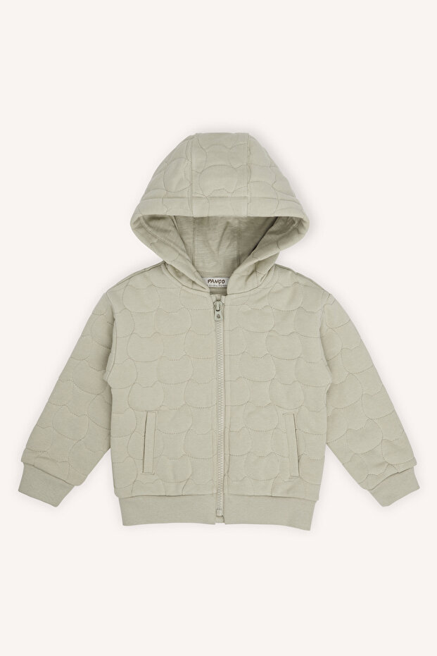 Boy's Cat Quilted Zippered Green Sweatshirt