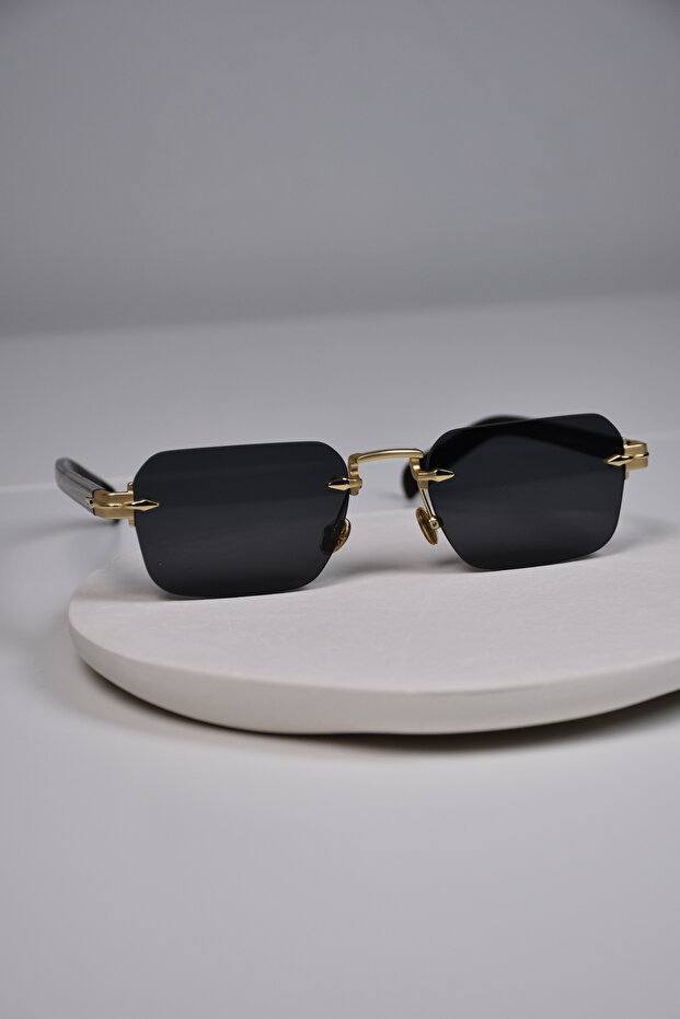 Brix Black Unisex Men's Uv400 Protected Square Metal Eşref Single Gold Gold Hinged Sunglasses