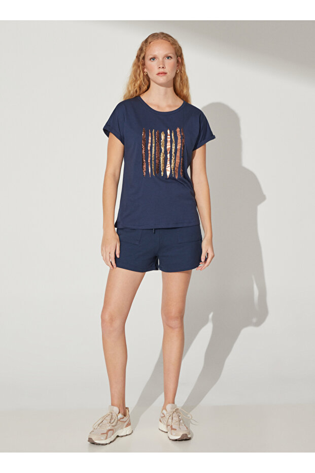 Lastikli Bel Basic Lacivert Kadın Şort BRUNEL - 1