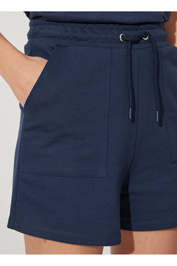 Lastikli Bel Basic Lacivert Kadın Şort BRUNEL - 5