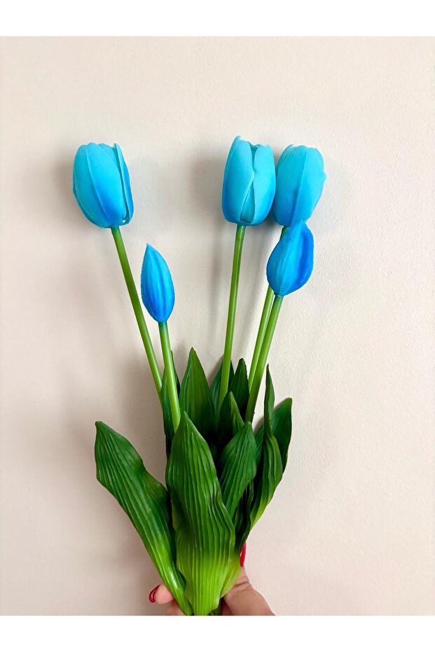 Yapay Çiçek Islak Mavi Lale Islak Dokulu Kaliteli 45 Cm. 5 Dallı. ( 3 Çiçek 2 Tomurcuk) - 3