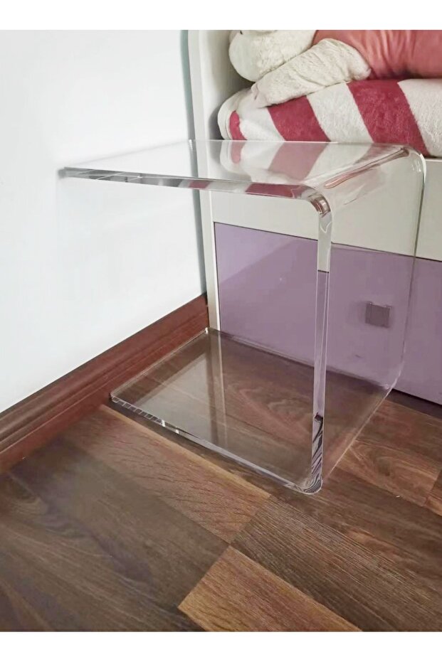 طاولة جانبية متعددة الأغراض على شكل حرف C بتصميم شفاف وطاولة قهوة أكريليك وطاولة وجبات خفيفة وطاولة بجانب السرير - 2