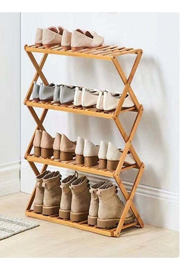 4 Tier Portable Multipurpose Foldable Bamboo Shoe Rack