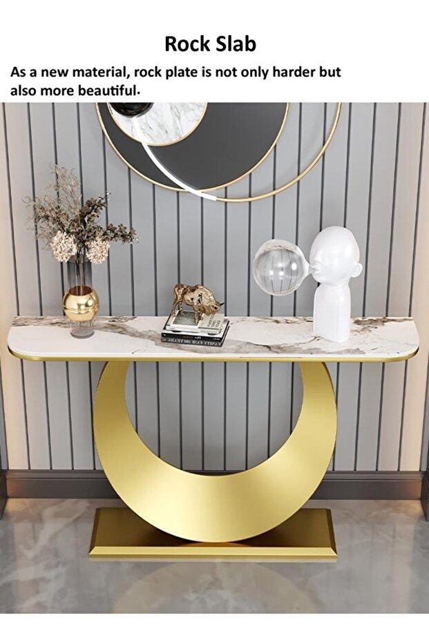 Modern Design Rustproof Rock Slab Console Table White Sintered Stone Entryway Table Display Table Ge - 5