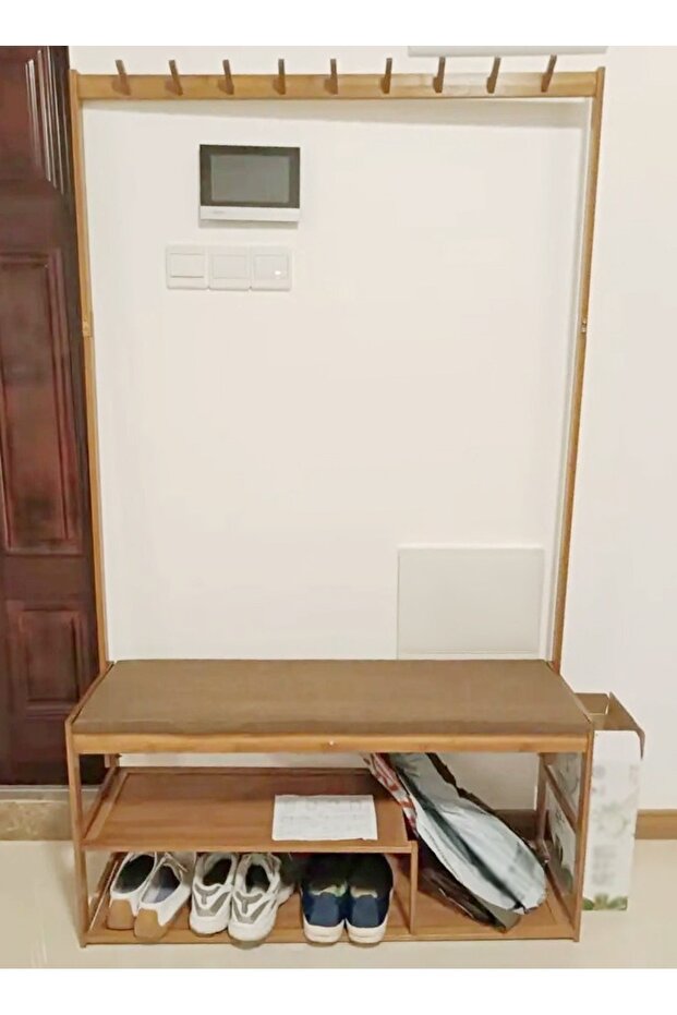 Multipurpose Use Modern Design Shoe Rack and Clothes Hanger with Holding Hooks with Built in Shoe Ch - 3