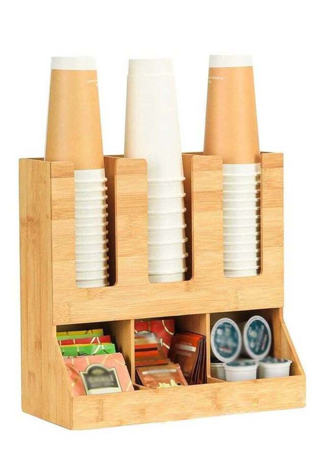 6 Compartments Condiment Rack Breakroom Accessories Caddy for K-Pods Snack Tea Bags Disposable Cups