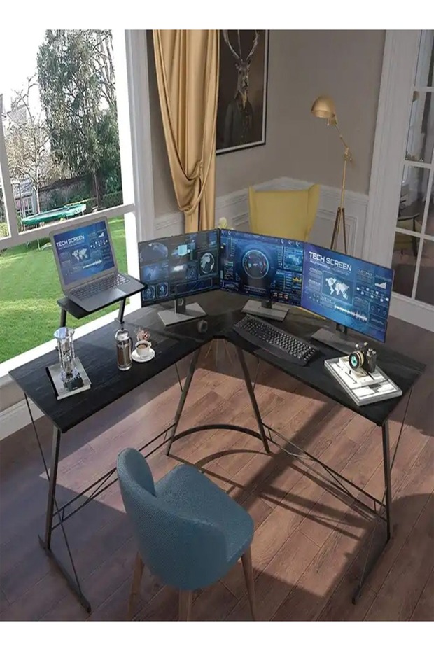 L Shape Gaming Table Computer Desk with Large Monitor Stand Sturdy Writing Workstation 258 x 46 x 74 - 3