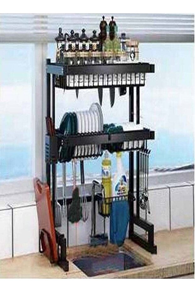 Stainless Steel Multi Layer Kitchen Sink Drain Rack 65 x 31.5 x 80.5 cm