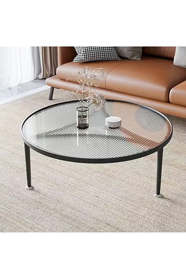 Piece Low Circle Minimalist Center Table Home Decor Insert Glass Top Metal Frame Coffee Table Sofa