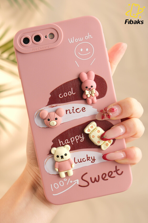 Rabbit Pink Soft Silicone Cap with Patterned Camera Protect Rabbit Pink Soft Silicone Cap with Case Design Compatible for iPhone 7/8 Plus - 1