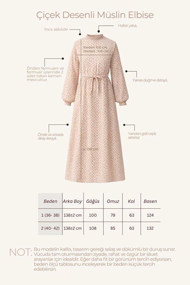 Çiçek Desenli Müslin Elbise Kırmızı - 8