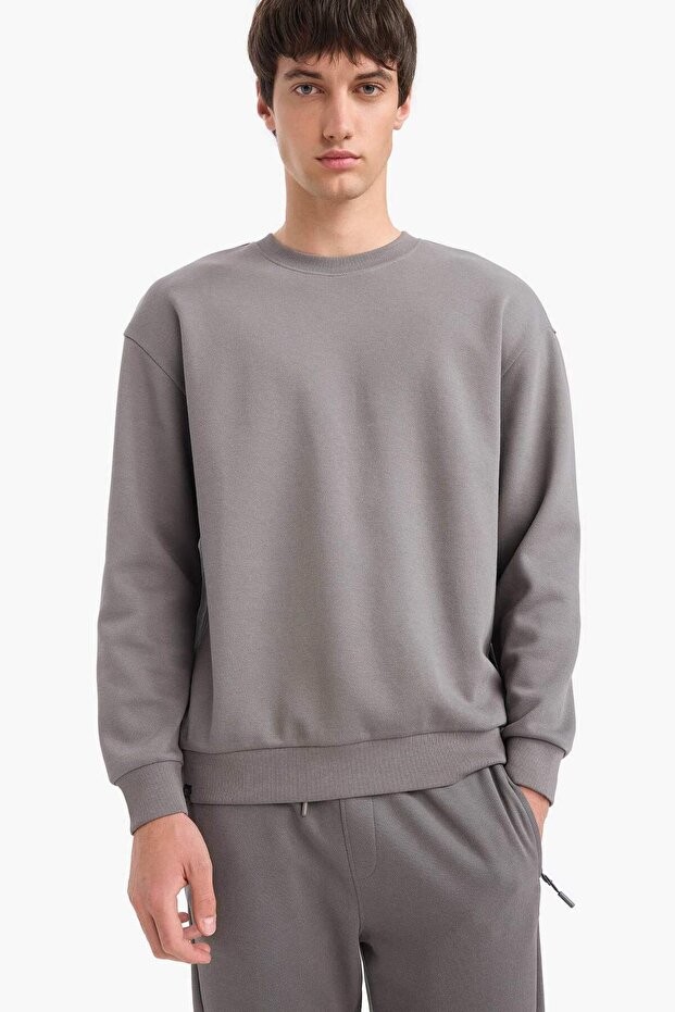 Boxy Fit Bisiklet Yaka Basic Düz Pike Sweatshirt E1519AX25SP - 3