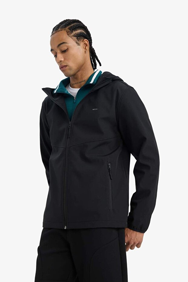 DeFactoFit Su İtici Regular Fit Kapüşonlu Fermuarlı Softshell Yağmurluk A2122AX23WN - 1