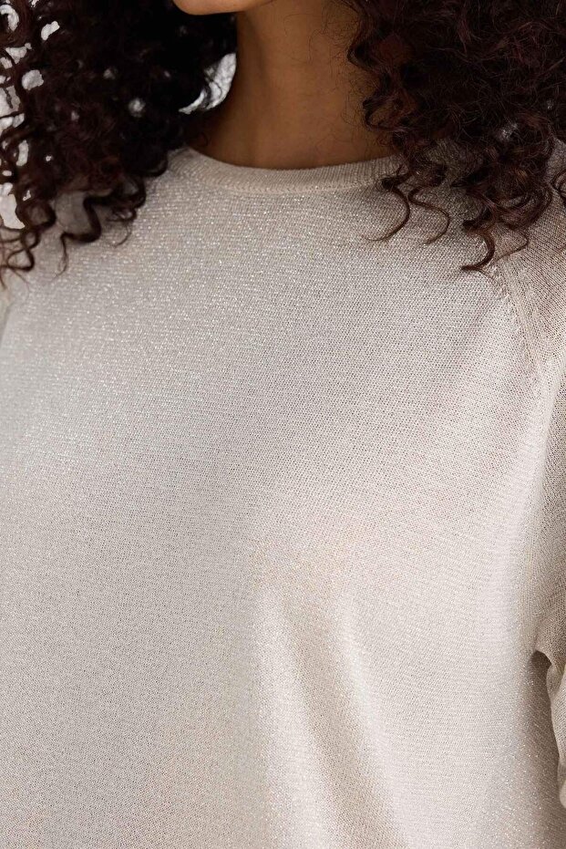 Regular Fit Rundhals-Pullover mit Glitzer, Basic Dicker Strickpullover C6818AX24WN - 5