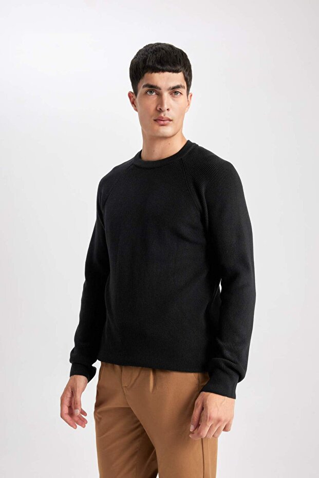 Standart Fit Normal Kesim Bisiklet Yaka Basic Düz Triko Kazak A8458AX24SP - 3